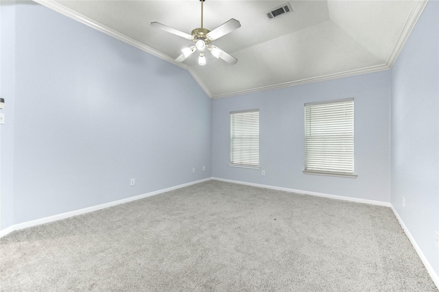 16023 Cutten Rd, Houston, TX 77070 - unfurnished room with crown molding, carpet, ceiling fan, and lofted ceiling