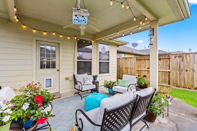 4472 Gerona St, League City, TX 77573 - view of patio featuring an outdoor living space and a ceiling fan
