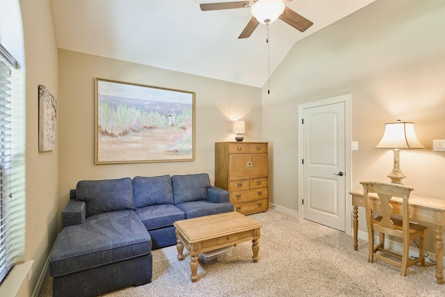 11917 Walden Rd, Montgomery, TX 77356 - carpeted living area with a ceiling fan and vaulted ceiling