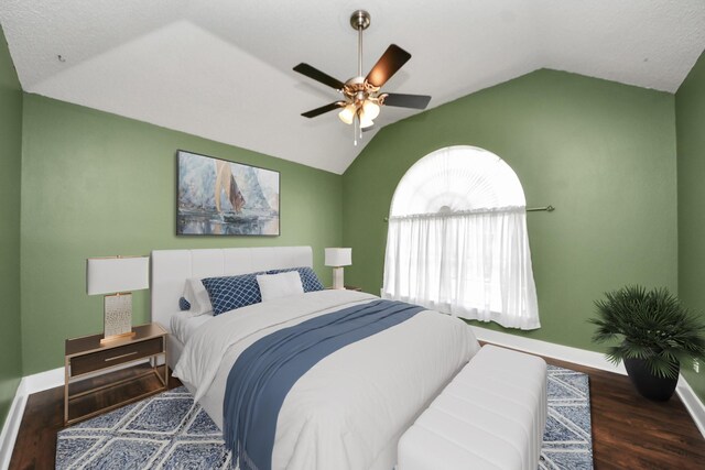 3107 Dulaney Rd, Houston, TX 77084 - bedroom featuring vaulted ceiling, wood finished floors, and a ceiling fan