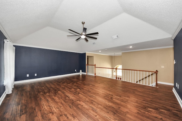 3107 Dulaney Rd, Houston, TX 77084 - bonus room with lofted ceiling, a ceiling fan, wood finished floors, recessed lighting, and a textured ceiling