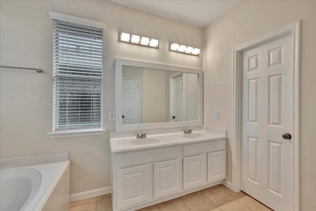 4473 Gran Canary Dr, League City, TX 77573 - full bath featuring double vanity, tile patterned flooring, and a tub to relax in