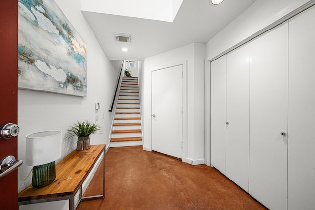 2712 La Branch St, Houston, TX 77004 - foyer entrance featuring stairs, recessed lighting, and a skylight