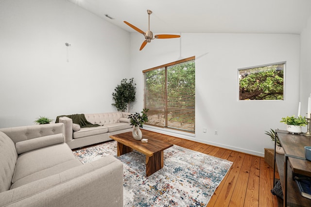 2712 La Branch St, Houston, TX 77004 - living area with ceiling fan, hardwood / wood-style floors, and high vaulted ceiling