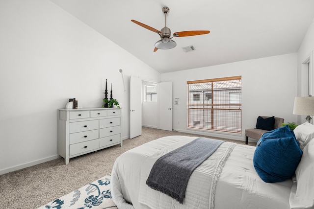 2712 La Branch St, Houston, TX 77004 - bedroom featuring lofted ceiling, light colored carpet, and ceiling fan