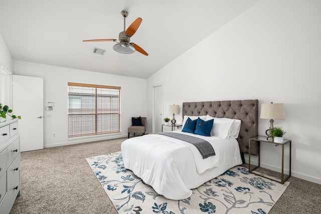 2712 La Branch St, Houston, TX 77004 - bedroom with lofted ceiling, light carpet, and ceiling fan