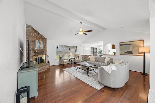 1370 Stevenage Ln, Channelview, TX 77530 - living area with a brick fireplace, wood finished floors, and ceiling fan