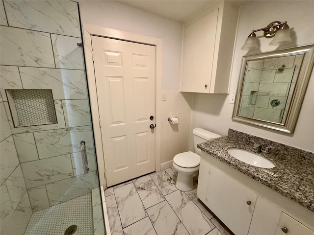 4310 Gallagher Dr, Houston, TX 77045 - full bath with marble look tiles, a shower stall, and vanity