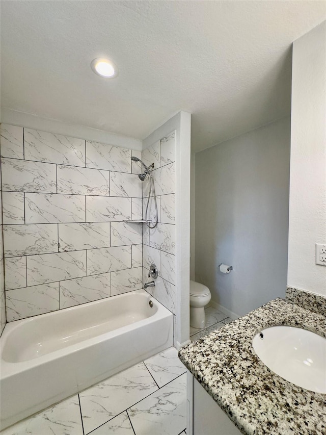 4310 Gallagher Dr, Houston, TX 77045 - full bath with vanity, shower / tub combination, marble finish floors, and recessed lighting
