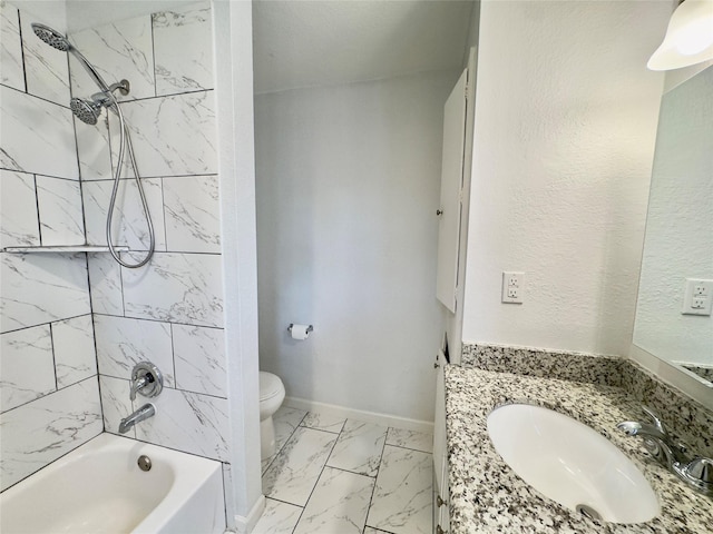 4310 Gallagher Dr, Houston, TX 77045 - full bathroom featuring vanity, shower / bathtub combination, and marble look tile flooring