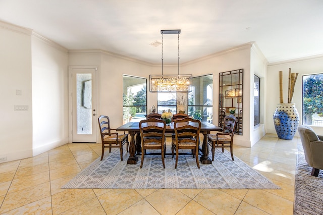 7615 San Clemente Point Ct, Katy, TX 77494 - dining room featuring tile patterned floors, crown molding, and a chandelier