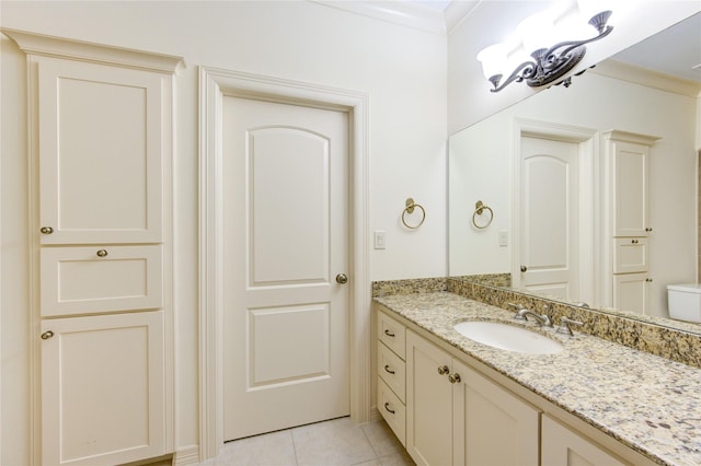 7615 San Clemente Point Ct, Katy, TX 77494 - bathroom with vanity, tile patterned floors, and ornamental molding