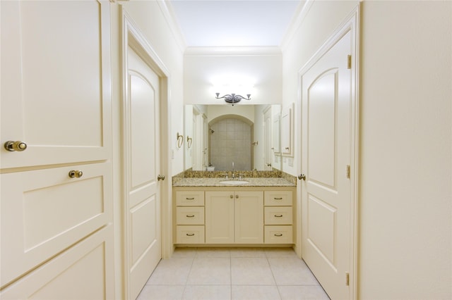 7615 San Clemente Point Ct, Katy, TX 77494 - full bath with tile patterned flooring, vanity, and crown molding