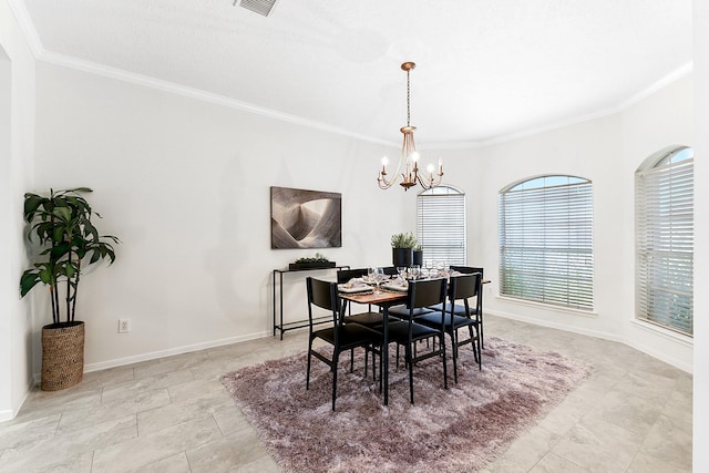 23010 Adwick Ct, Katy, TX 77450 - dining room featuring ornamental molding and a chandelier