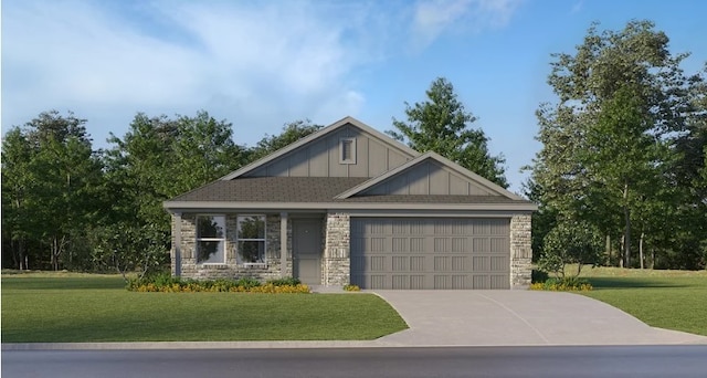 516 Shoreview Dr, Conroe, TX 77303 - view of front facade featuring a garage, board and batten siding, a front yard, and driveway