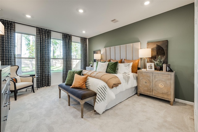 17918 Rillette Rd, Conroe, TX 77302 - bedroom with light carpet and recessed lighting