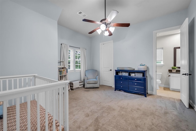 8720 Kempwood Dr, Houston, TX 77080 - carpeted bedroom with a nursery area and ceiling fan