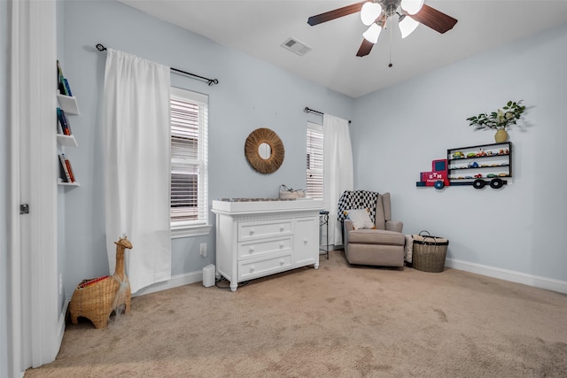 8720 Kempwood Dr, Houston, TX 77080 - living area featuring carpet floors and a ceiling fan
