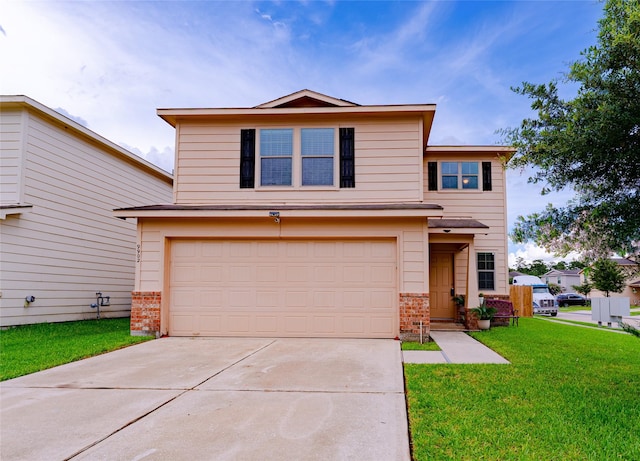 9902 Waldens Pond Ct, Houston, TX 77044 - traditional home featuring brick siding, an attached garage, a front lawn, and driveway