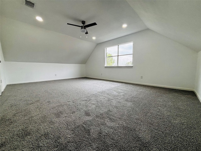 16246 Los Altos Dr, Houston, TX 77083 - bonus room featuring a ceiling fan, lofted ceiling, carpet floors, and recessed lighting