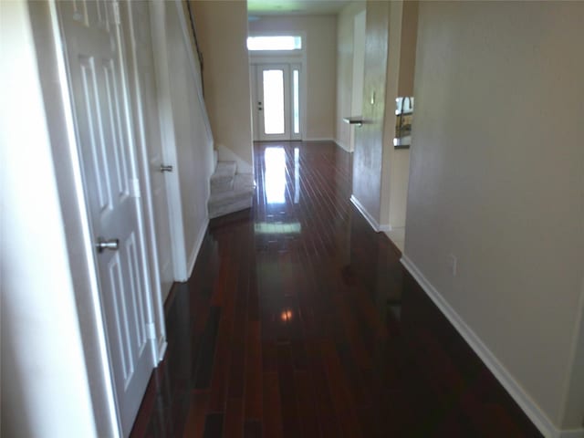 3307 Norma Ln, Pearland, TX 77584 - hallway with dark wood finished floors