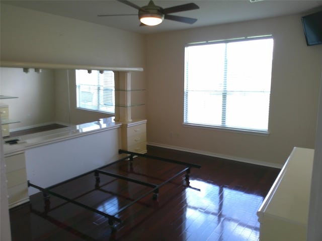3307 Norma Ln, Pearland, TX 77584 - unfurnished living room featuring plenty of natural light, wood finished floors, and a ceiling fan