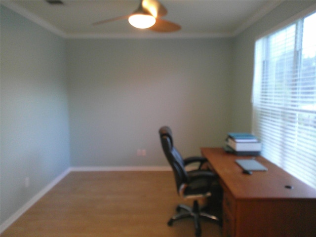 3307 Norma Ln, Pearland, TX 77584 - office featuring ornamental molding, plenty of natural light, and a ceiling fan