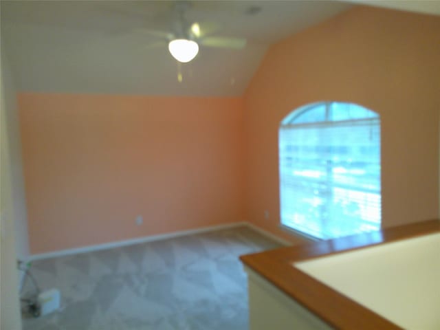 3307 Norma Ln, Pearland, TX 77584 - unfurnished room with lofted ceiling, carpet floors, and a ceiling fan