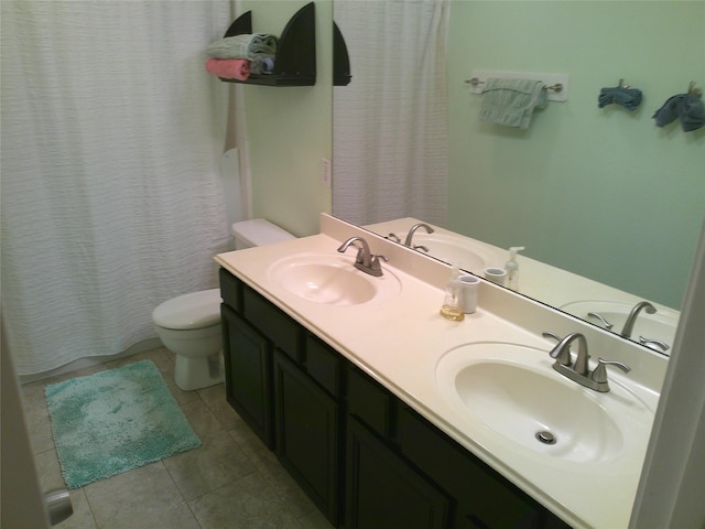 3307 Norma Ln, Pearland, TX 77584 - full bath featuring tile patterned floors, double vanity, and a shower with shower curtain