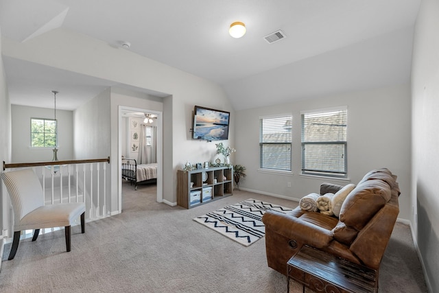 8315 Egret Bay Cir, Baytown, TX 77523 - carpeted living room with baseboards and vaulted ceiling