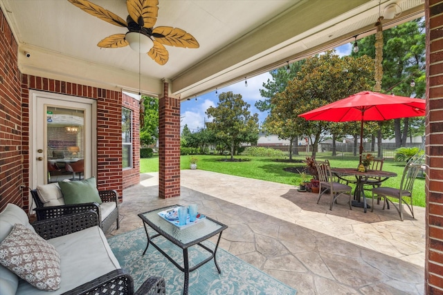 17326 Mesquite Brush Ln, Houston, TX 77095 - view of patio with ceiling fan, outdoor dining space, and outdoor lounge area