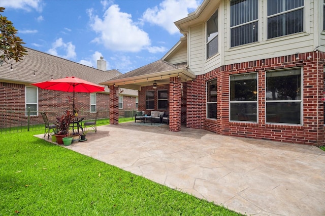 17326 Mesquite Brush Ln, Houston, TX 77095 - view of patio / terrace featuring a ceiling fan and an outdoor living space