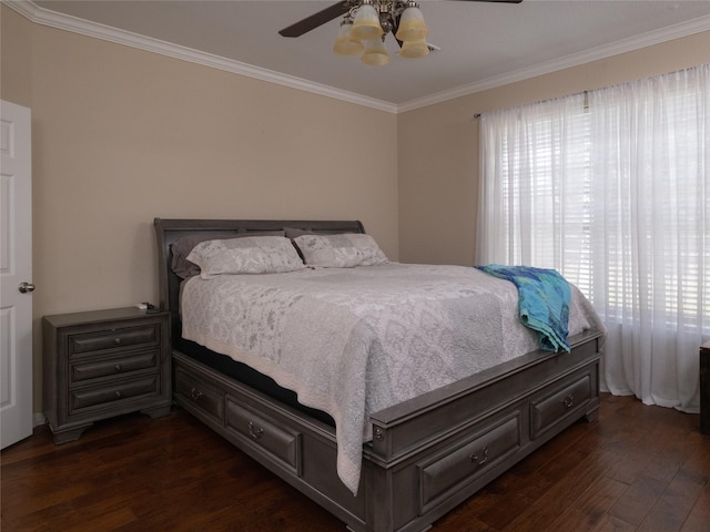 19327 Dickson Park Dr, Spring, TX 77373 - bedroom featuring dark wood finished floors, ornamental molding, and a ceiling fan