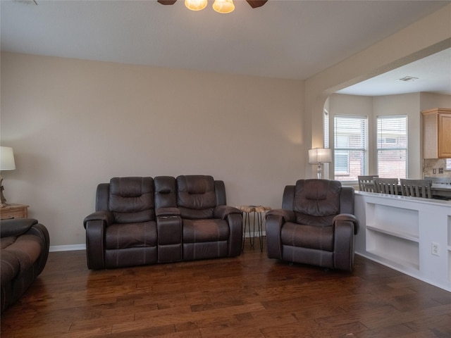19327 Dickson Park Dr, Spring, TX 77373 - living area featuring ceiling fan and dark wood-style flooring