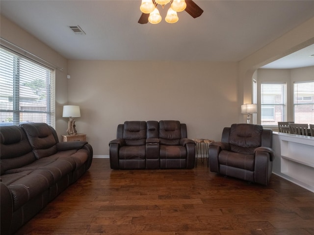 19327 Dickson Park Dr, Spring, TX 77373 - living room featuring a ceiling fan, wood finished floors, and plenty of natural light
