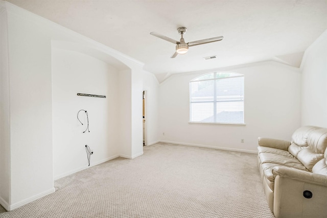 13811 Pepperstone Ln, Houston, TX 77044 - living area featuring light carpet, a ceiling fan, and lofted ceiling