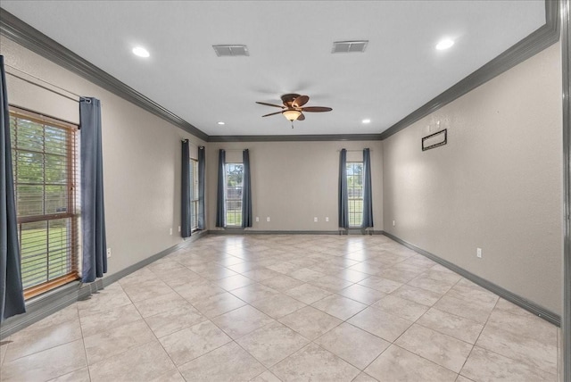 1273 County Road 201a, Angleton, TX 77515 - empty room featuring crown molding, a ceiling fan, light tile patterned floors, and recessed lighting