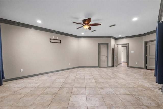 1273 County Road 201a, Angleton, TX 77515 - spare room featuring crown molding, ceiling fan, recessed lighting, and light tile patterned floors