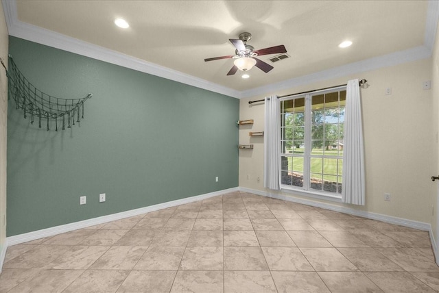 1273 County Road 201a, Angleton, TX 77515 - empty room featuring ornamental molding, ceiling fan, recessed lighting, and stairway