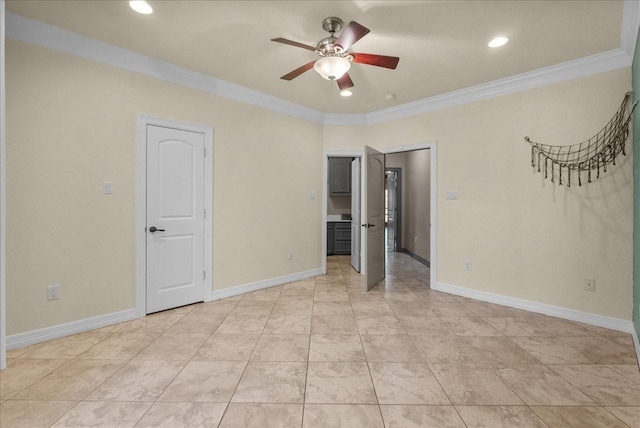 1273 County Road 201a, Angleton, TX 77515 - unfurnished bedroom with crown molding, recessed lighting, a spacious closet, and ceiling fan