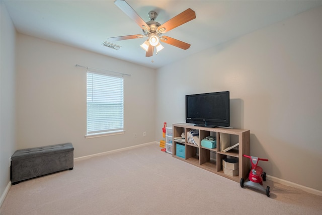 12005 Green Falls Dr, Pearland, TX 77584 - game room with carpet and ceiling fan