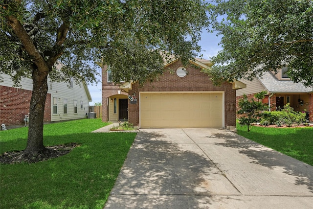 1019 Sawgrass Ridge Ln, Houston, TX 77073 - view of front of property with brick siding, an attached garage, concrete driveway, and a front lawn