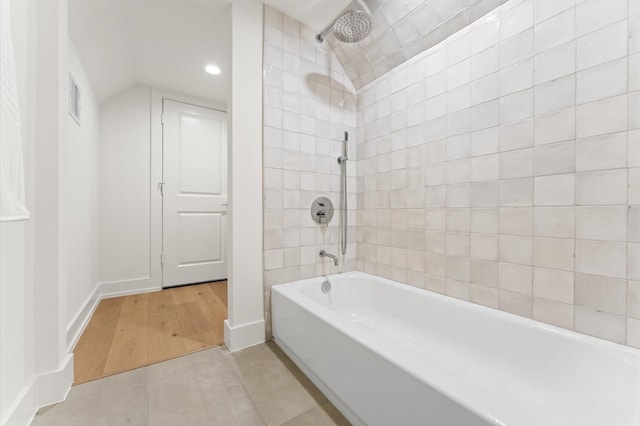 4403 Feagan, Houston, TX 77007 - full bathroom with shower / washtub combination, vaulted ceiling, and recessed lighting