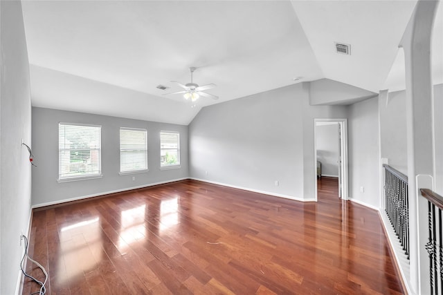 21142 Granite Trail Ln, Richmond, TX 77407 - unfurnished living room with a ceiling fan, lofted ceiling, and wood finished floors