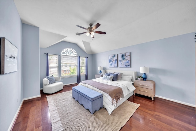21142 Granite Trail Ln, Richmond, TX 77407 - bedroom featuring wood finished floors, vaulted ceiling, and ceiling fan
