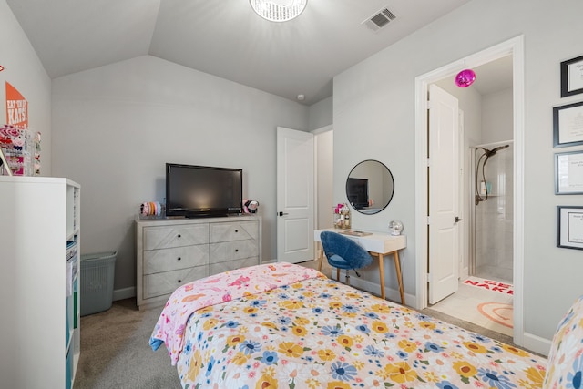 29726 Smoky Ridge Rd, Fulshear, TX 77441 - bedroom with vaulted ceiling, ensuite bathroom, and carpet floors