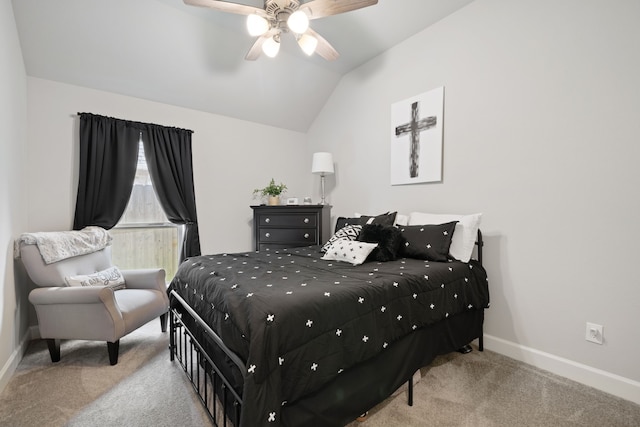 29726 Smoky Ridge Rd, Fulshear, TX 77441 - bedroom featuring carpet, vaulted ceiling, and a ceiling fan