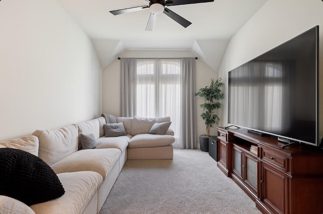 29726 Smoky Ridge Rd, Fulshear, TX 77441 - living area with ceiling fan, light colored carpet, and lofted ceiling