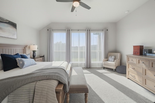 29726 Smoky Ridge Rd, Fulshear, TX 77441 - carpeted bedroom featuring multiple windows, lofted ceiling, and ceiling fan