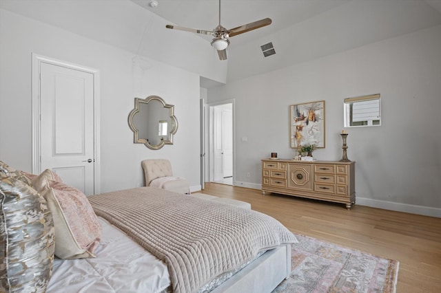 1217 Timbergrove Acres St, Houston, TX 77008 - bedroom featuring light wood-style floors, a towering ceiling, and ceiling fan